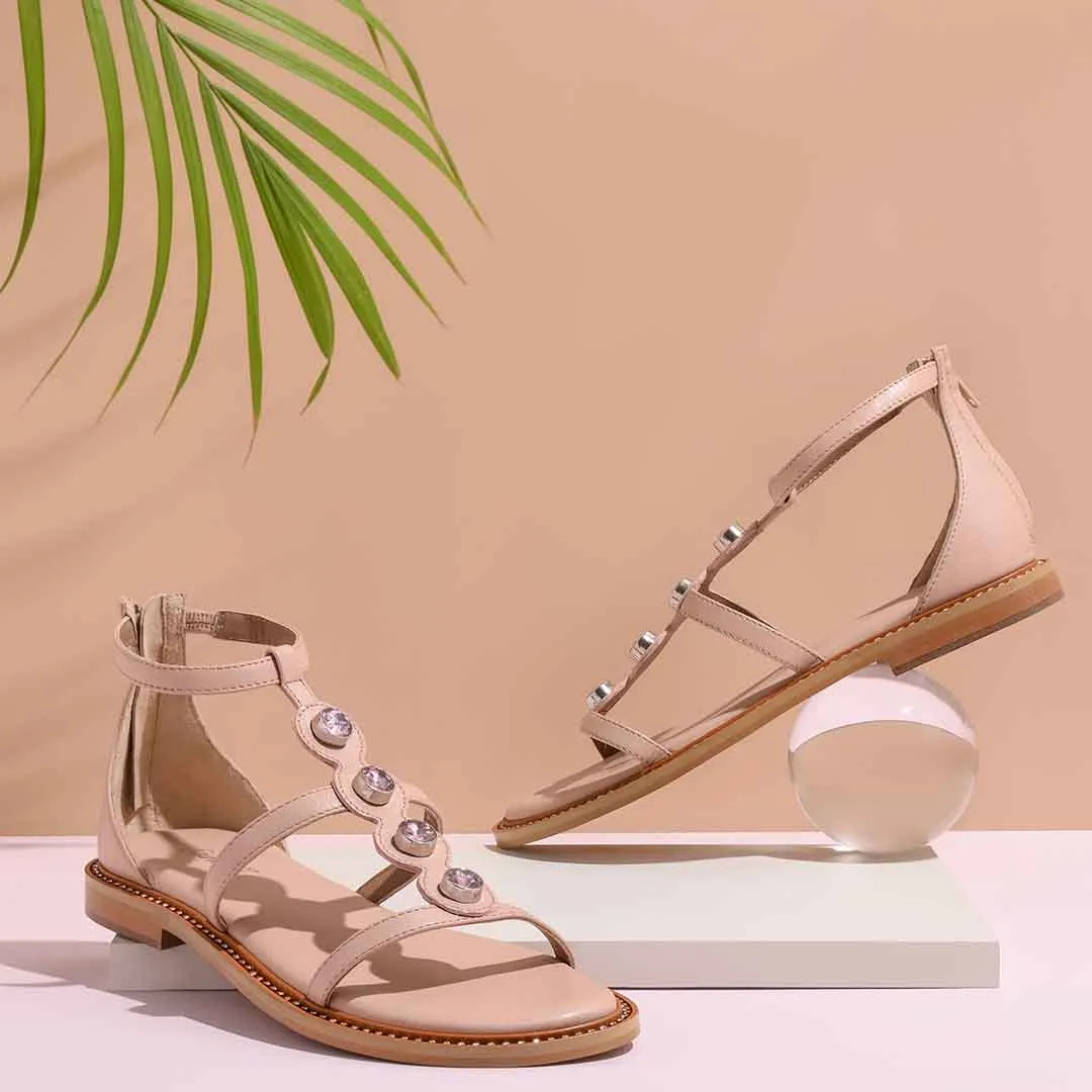 Saint Arlia Rivoli Stone Studded Light Pink Leather Sandals