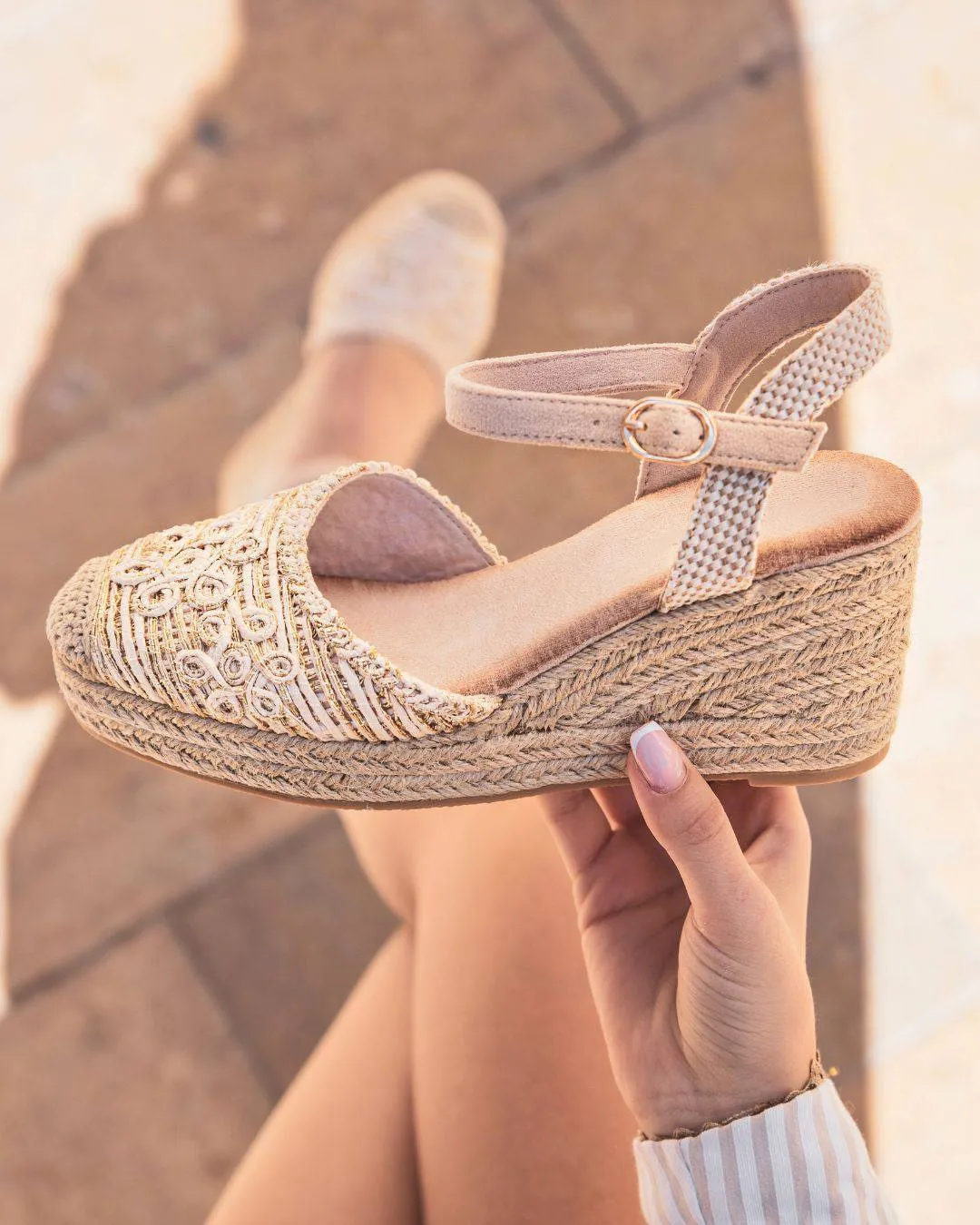 Sandale femme compensée confort beige - Andréa