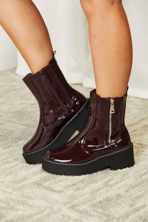 Side Zip Platform Boots In Wine