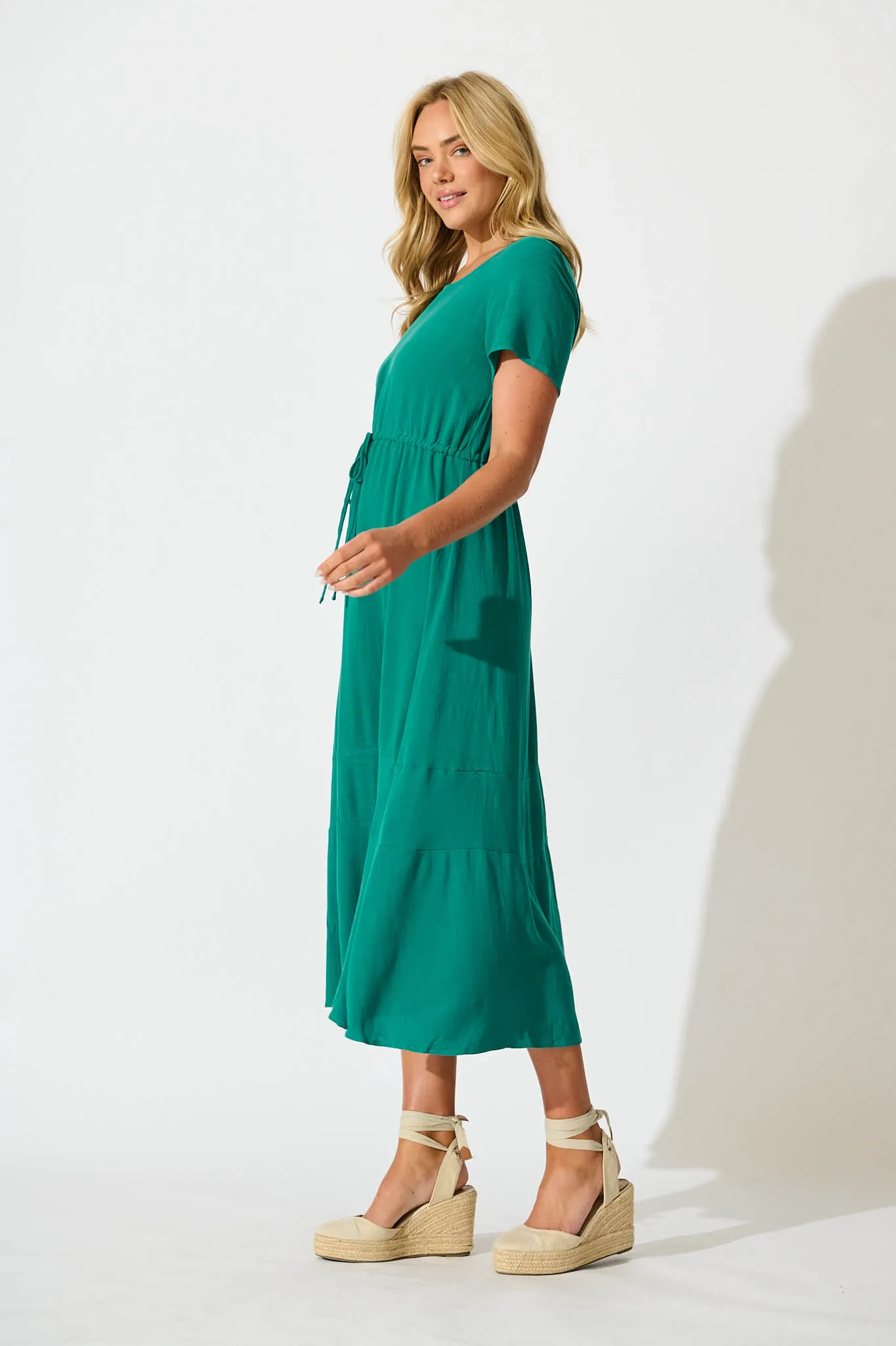 Teal Linen Blend Midi Dress by Mary