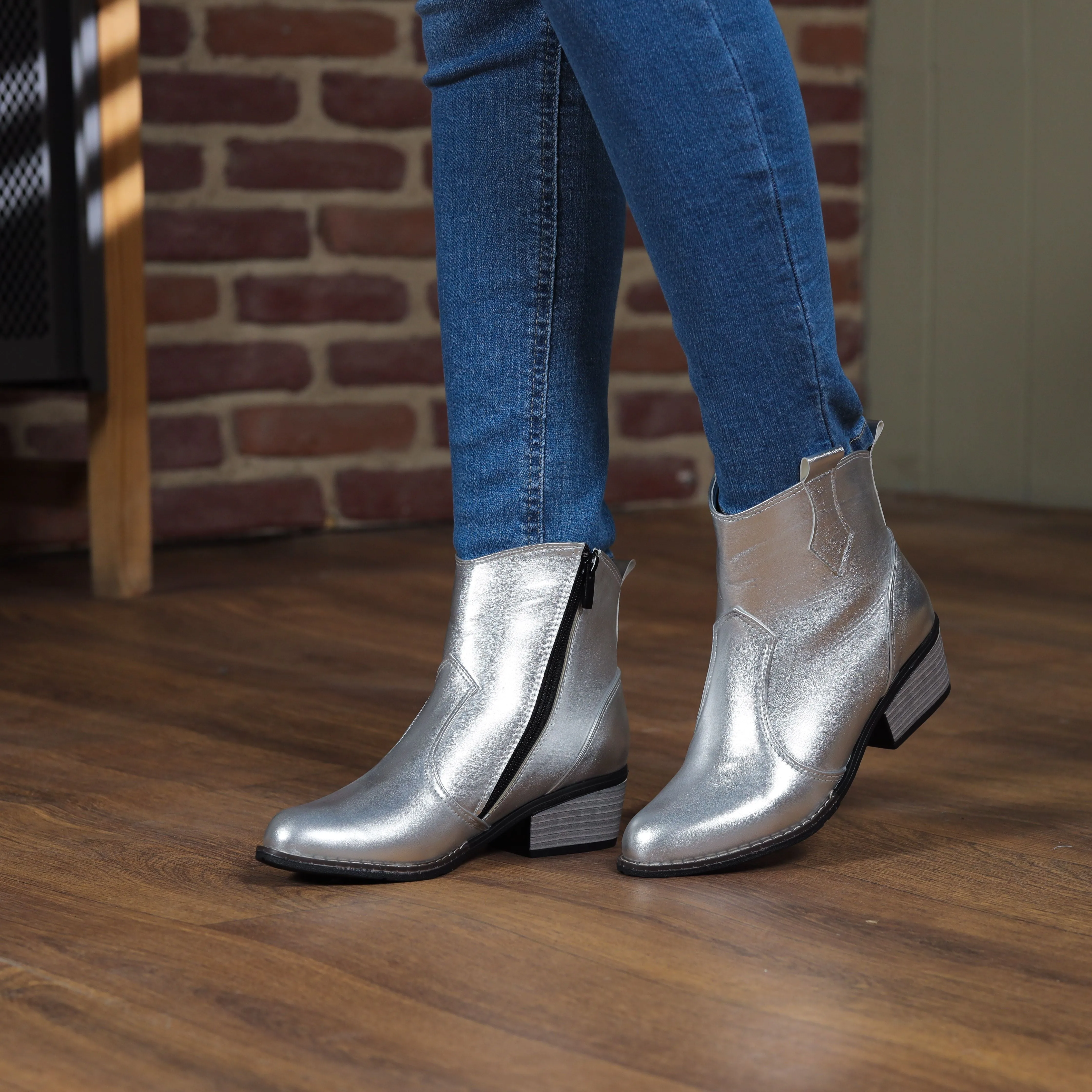 Texas Kökenli Ayakkabılar Leather Boots -Silver