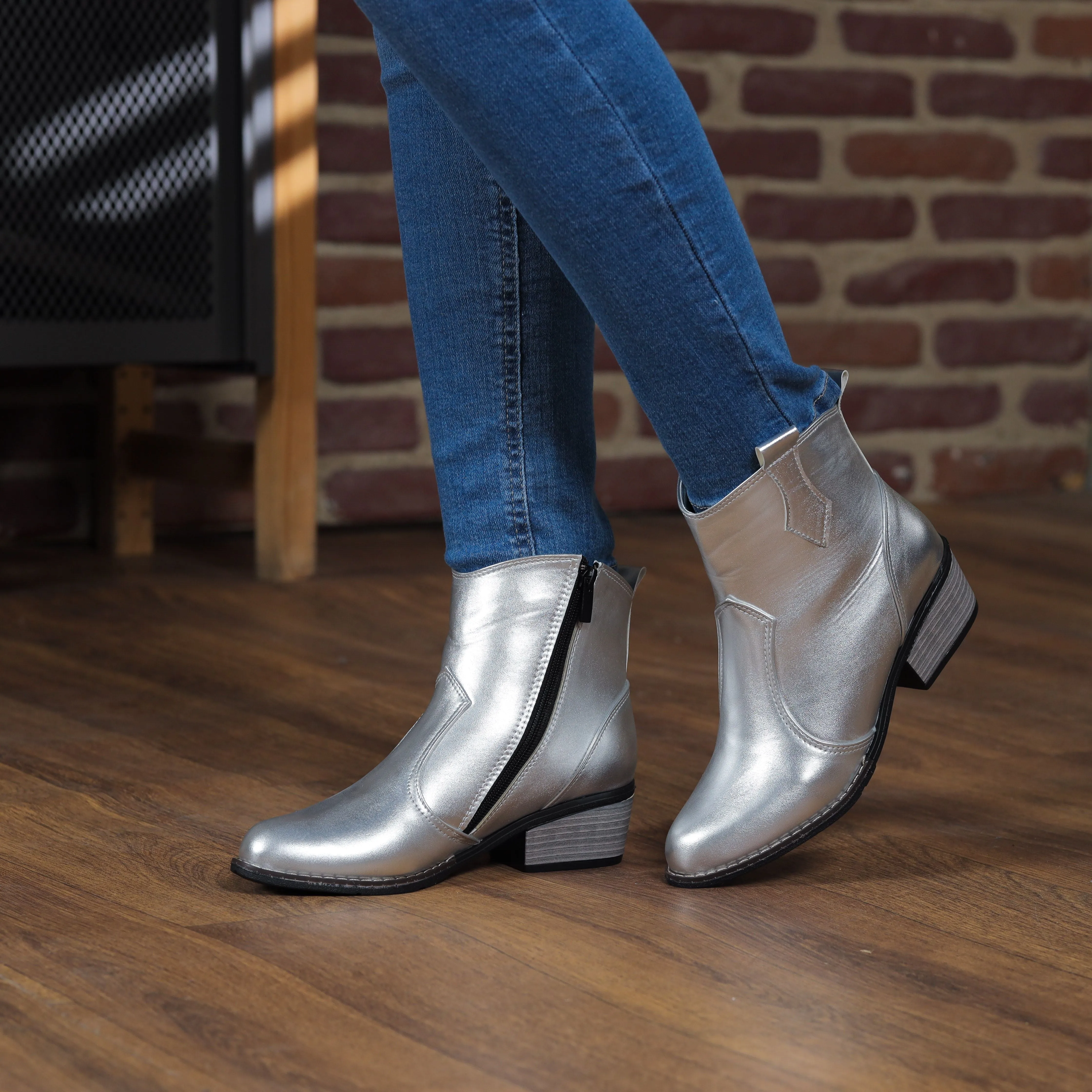 Texas Kökenli Ayakkabılar Leather Boots -Silver