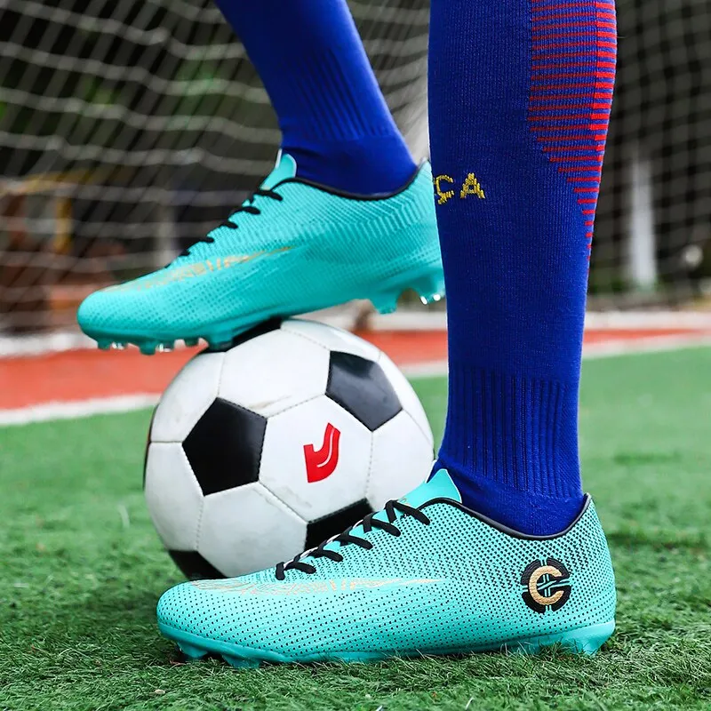 Toleet New Men's Soccer Shoes Long Spike Teens Training Football Boots Turf Large Size Soccer Cleats Sneakers Non-Slip Ankle Zapatos