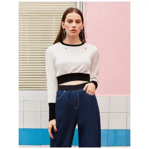 White/Black Cotton Crop Top
