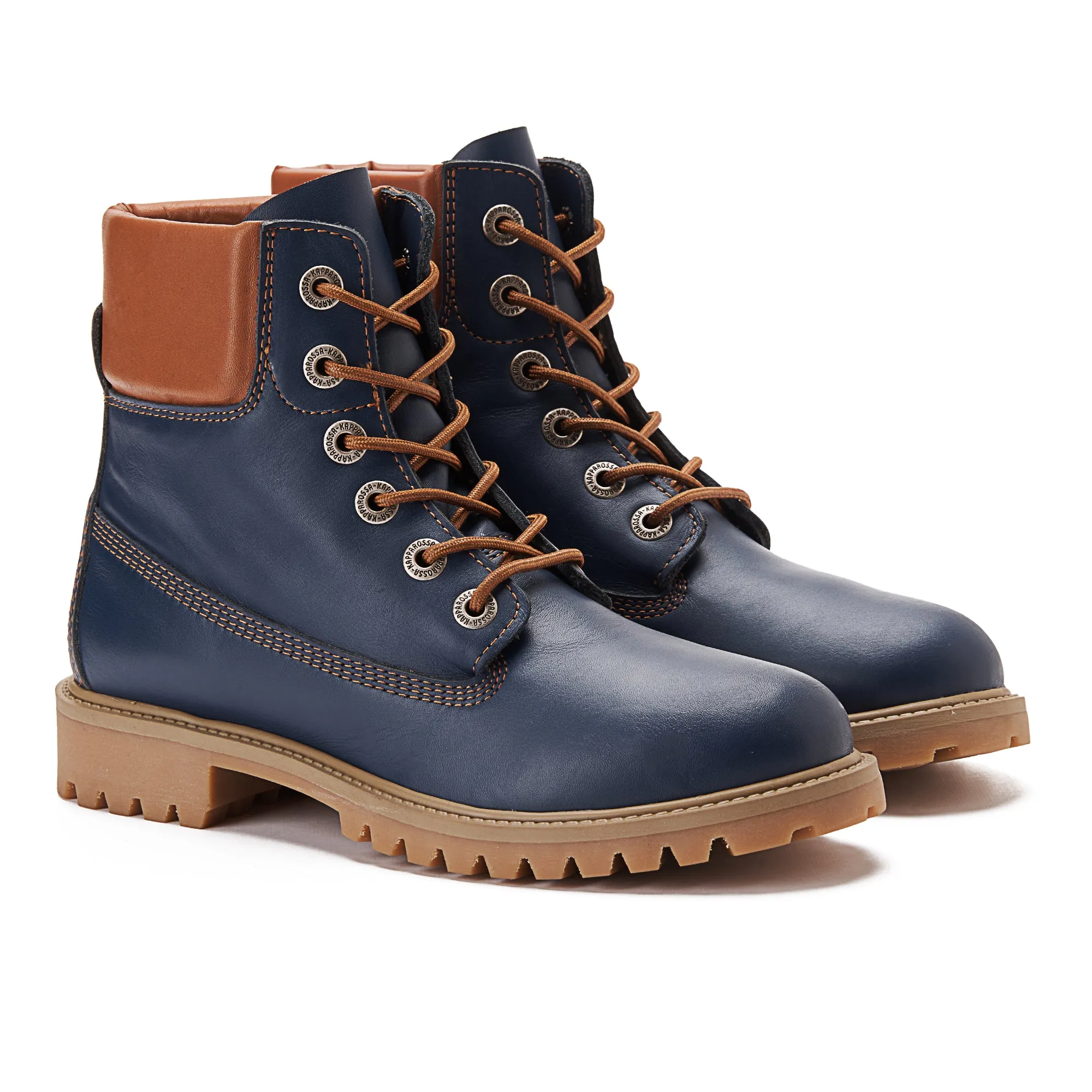 Women Genuine Leather Lace Up Half Boots - Navy BLue