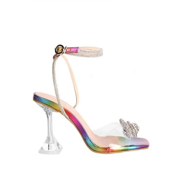 Women's High Heel Stiletto Sandals with Butterfly Knot and Rhinestones 12321137C