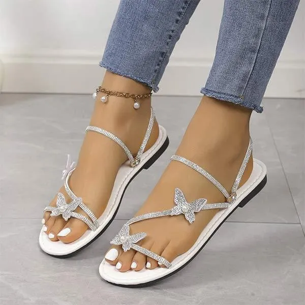 Women's Jewel-Adorned Toe-Ring Sandals with Butterfly Bow 12896654C